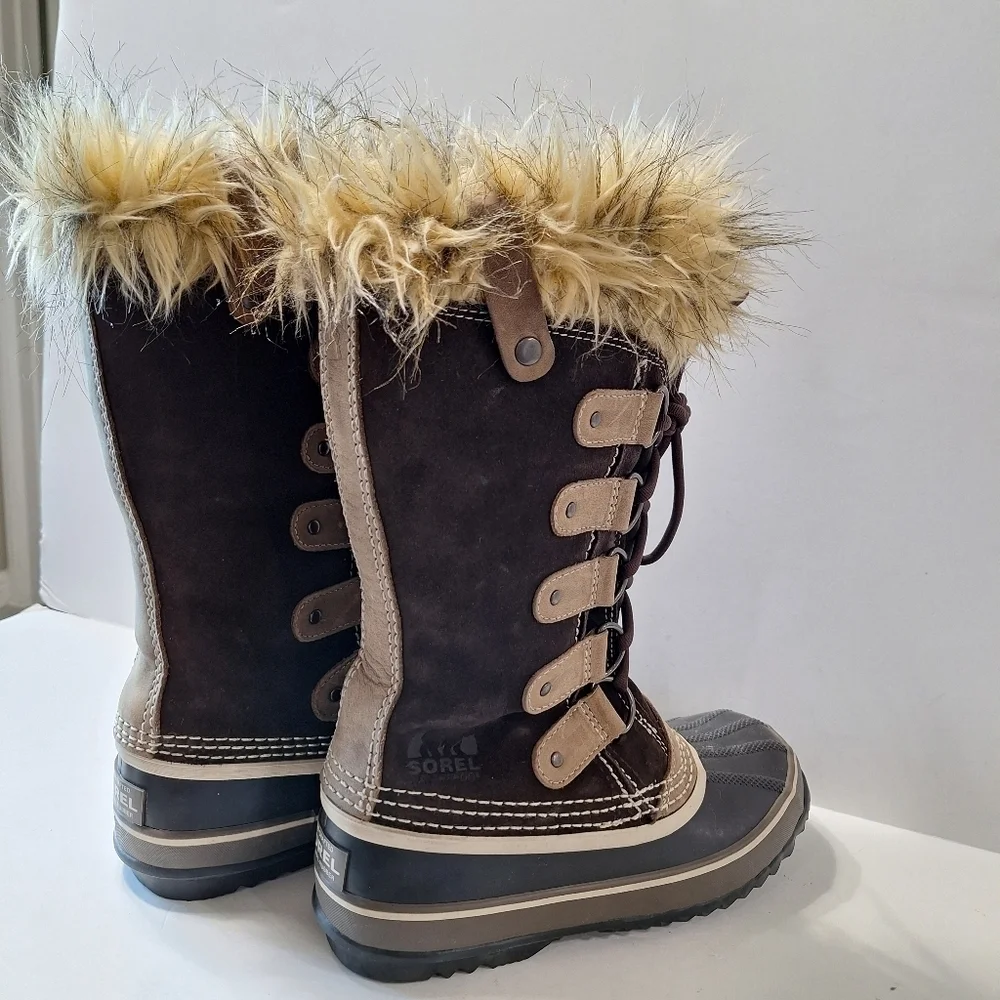 SOREL Women’s Joan of Arctic Suede Gorpcore Hawk Brown Dark Stone Boots Size 6